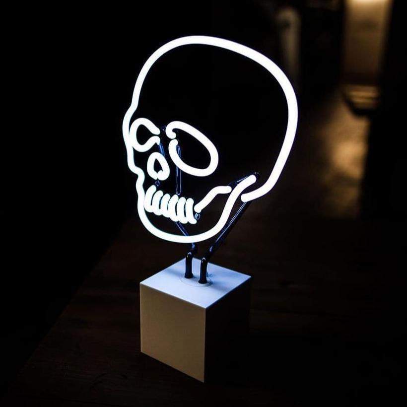 White Skull Neon Sign Desktop 