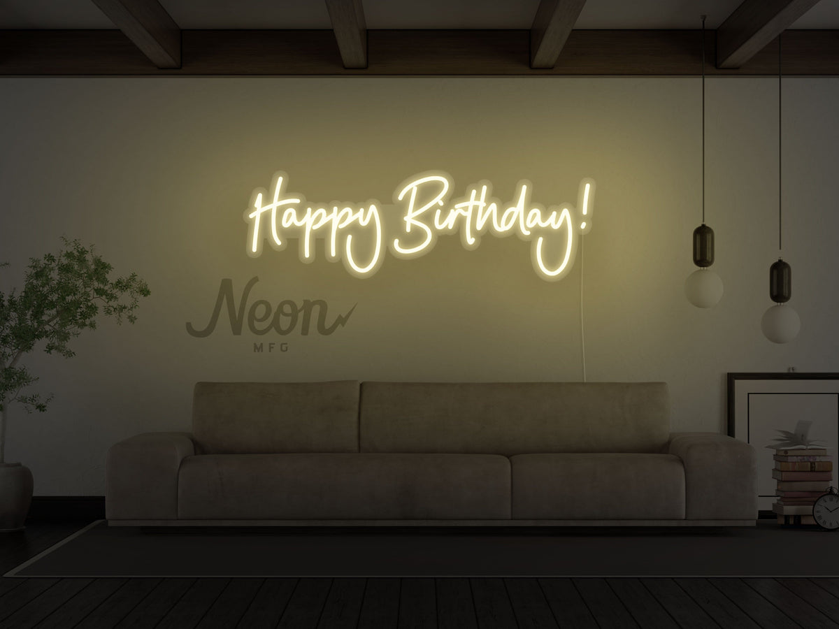 Happy Birthday Cursive LED Neon Sign - Neon Mfg.